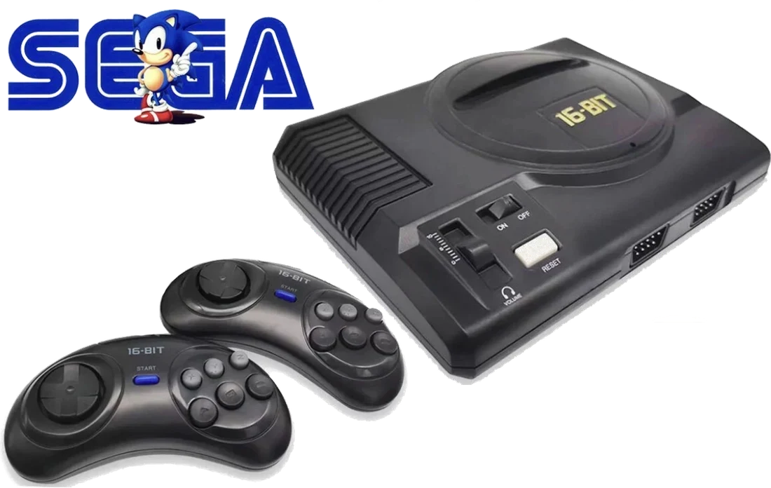 SEGA 16-bit retro console with two controllers